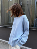 Bonnyshow  Solid Knitted Loose Backless Sweater Women Autumn New Scoop Neck Long Sleeve Sweaters Simple Casual Fashion Pullover Jumper Tops
