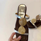 Bonnyshow  New Sheepskin Version Roman Style Flat Bottom Sandals Women's Outdoor Wear Open Toe Square Head Elegance Beach Shoes