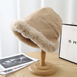 Bonnyshow Mongolian Hat Women Autumn Winter Windproof Warm Hats Thick Plush Warm Fisherman Cap Korean Ear Protection Bucket Hats