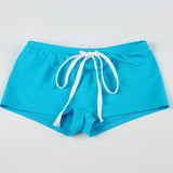 Bonnyshow  Sexy Solid Beach Halter Neck Suit Bodycon Vintage Harajuku Blue Drawstring Elastic Set Slim Vacation Bikini Set