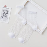 Bonnyshow 5 pairsFashion Kawaii Women Socks Sexy Lace Mesh Fishnet Socks Mixed Transparent Stretch Elasticity Ankle Net Yarn Thin Sox