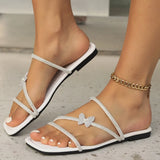 Bonnyshow  Summer Women's Sandals with Bow Pearl Flat Heels Elegant beach slipper Party Ladies Shoes Sandalias Mujer Fashion Casual