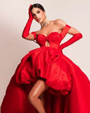 Bonnyshow Striking Red Bubble High Low Evening Dresses Sexy Cut Out Sweetheart Straps Long Eveing Gowns Formal Wedding Party Dress