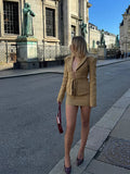 Bonnyshow  Retro Lace Up Suit Jacket Mini Skirt Set Women Sexy Hollow Out Lapel Jackets A-lined Skirts Female's Sets 2025 Chic Streetwear