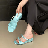 Bonnyshow  Comfort Soft Sole Wedge Slipper Women Elegant Bow Polka Dot Design Brand Slide Sandal Fashion Narrow Band Dress Zapatos De Mujer