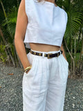 Bonnyshow  New Cotton and Linen Set for Spring and Summer 2025 Is Elegant Featuring A Sleeveless Vest and Wide-leg Trousers A Two-piece Set