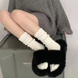 Bonnyshow Women Socks Black White High Quality Mid-length Pile Up Socks Spring Autumn Simple Trends Casual Cotton Sports Middle Tube Sock