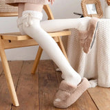 Bonnyshow Winter Women Stockings Warm Wool Cashmere Thigh High Sock Korean Lolita Sweet Girl Cute Pompom Over Knee Long Socks