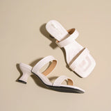 Bonnyshow  Designer Summer Women Square Toe Slippers Fashion High Heel Slide Ladies Casual Dress Evening Party Shoes