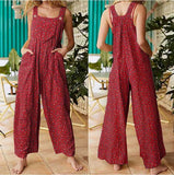 Bonnyshow Summer New Women Casual Loose Flower Print Jumpsuits Women's Overalls Boho Sleeveless Square Collar Jumpsuits Rompers