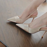 Bonnyshow  Women's Summer Brand Women's Slingback Sandals High Heels Pointed Toe Slip on Fashion Women's Formal Elegant High Heels