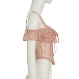Bonnyshow  Holiday Lace Ruffle Camisole Top Women Sleeveless Strapless Vest Chic Casual Beach Skinny Top Summer Elegant Outfit New