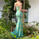 Bonnyshow  Women Print Dress Y2K Streetwear Sleeveless Backless Party Long Dress Sexy Beach Club Outfits Summer Vacation Clothes