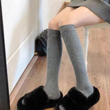 Bonnyshow Autumn Winter Stockings for Women Solid Color Warm Knitted Knee Length Sock Girls Harajuku JK Lolita Long Socks Hosiery