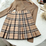 Bonnyshow  Plaid Stripes Skirt Women Korean High Waist Khaki All-Match Mini Skirt Sweet Girl Student Style Jk Uniform Pleated Skirt New