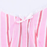 Bonnyshow  Women's Versatile Collar Striped Shirt with Belt Casual Pants Spring New Style Three Piece Set
