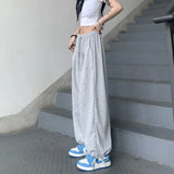 Bonnyshow Oversized Sports Gray Sweatpants Woman's Jogger Baggy Causal Pants Jogging Korean Fashion Wide Leg Thin Trousers Summer