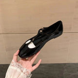 Bonnyshow  T-strap Mary Janes Shoes Women Patent Leather Elegant Black Ballet Flats Shoes Female Shiny Glossy Buckle Strap Pumps Loafers