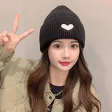 Bonnyshow Winter Warm Beanies for Women Love Heart Embroidered Knitted Hat Korean Fashion Female Crochet Woolen Hats