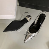Bonnyshow  High Quality Design Butterfly-knot Women Pumps Pointed Toe Thin Low Heels Wedding Party Mule Shoes