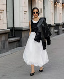 Bonnyshow  Black Mesh See Through A-line Skirt Women Streetwear Fashion Elastic Waist Maxi Skirts Summer Simple Casual Sexy Long Skirt New