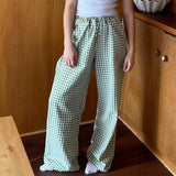 Bonnyshow Lounge Pants y2k Clothes Women Plaid Print Drawstring High Waist Loose Trousers with Pockets 2000s Clothing Streetwear