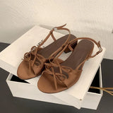 Bonnyshow  Fashion Bowknot Hollow Low Heel Sandals Women Summer Sexy Open Toe Elegant Dress Pumps Luxury Designer Brand Shoes for Ladies