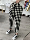 Bonnyshow Fashion Printed Cotton Linen Harem Pants for Women Summer Casual High Waist Calf-Length Loose Trousers Female Streetwear