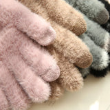 Bonnyshow Knitted Gloves Winter Warm Thick Screen Fur Gloves Solid Mittens for Mobile Phone Tablet Pad Women's Cashmere Wool Glove