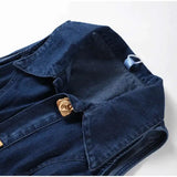 Bonnyshow  Lapel Hollowed Out Women Jeans Dresses Sexy Stand Collar Metal Button Open Waist Sleeveless Split Spring Autumn Lady Denim Dress