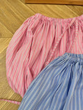 Bonnyshow  Fashion Blue Striped Lace Up Pumpkin Flower Bud Shorts Skirt Womne's Elastic High Waist Pink Hot Pants Summer New 7AB9337