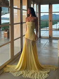 Bonnyshow  See Through Dress Women Patchwork Temperament Solid Pleated Strapless Sleeveless Backless Slim Banquet Party Vestidos