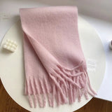 Bonnyshow Winter Warm Thicken Scarf Luxury Cashmere Women's Scarfs Solid Color Minimalism Shawl Long Soft Fluffy Classic Tassel Shawls