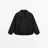 Bonnyshow  Vintage Red Women's Bomber Jacket Loose Stand Collar Full Sleeve Zipper Female Jackets 2025 Autumn Winter Fashion Streetwears