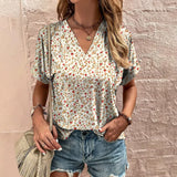 Bonnyshow V-neck Printed Women's T-shirt Casual Tops Floral Cheap Blouse Summer Fashion Ladies Clothes Female Oversized Short Sleeve Tees