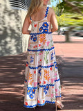 Bonnyshow  Women s Sleeveless Maxi Dress with V-Neckline and Ruffle Detailing Elegant Floral Print Summer Beach Dress