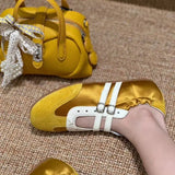 Bonnyshow  Silver Ballet Flats Women's Soft Leather Sport Mary Jane Ribbon Embellished Adult 1 Slip-on Casual Shoes