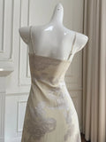 Bonnyshow  Women's Elegant Beige Chiffon Maxi Dress Floral Print Strap Formal Evening Gown Prom Party With Embellished Waist