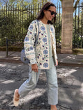 Bonnyshow Embroidered Flowers Women's Coat Thicken Winter Coat with Belt Women O-neck Single Breasted Coats Vintage Fashion Outerwear