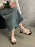 Bonnyshow  New Summer Women Sandals Fashion Simple Versatile Women Shoes Elegant Classic Retro Flats Breathable Daily Buckle Strap Sandals