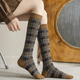 Bonnyshow Plaid Long Socks Stocking Women Stockings Harajuku Retro Vintage JK School Girls Cotton Knee Socks Women Stockings College Style