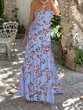 Bonnyshow  Women Off Shoulder Ruffle Dress Elegant Floral Print High Low Hem Maxi Dress for Wedding Party Prom Evening Gown Beach