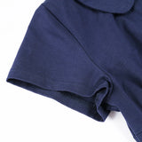 Bonnyshow  Preppy Style Women Layered Mini Dress Turndown Collar Buttons Short Sleeve Shirt Dresses Casual Dark Blue Streetwear