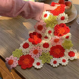 Bonnyshow Korean Ins Knitted Triangular Hair Scarf Women Sweet Flower Headscarf Crochet Handmade Headwrap Hair Accessories