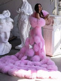 Bonnyshow Amazing Pink Bloom Long Women Maxi Dresses With Floral Jacket Beautiful 3D Hanmade Flower Evening Dresses Bridal Gowns