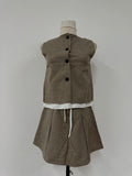 Bonnyshow  Coffee Linen Skirt Set Sleeveless Top Vest Short Skirts Summer New Fashion High End Casual Commuting Two Piece Set Women Outfits