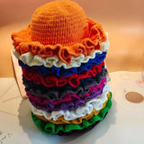 Bonnyshow Winter Handmad Crochet Knitted Hat For Women Solid Color Fisherman Hats Ruffled Brim Bucket Cap Men Carnival Party Funny Gift