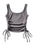 Bonnyshow New Arrival Girls Casual Solid Colour Two Side Drawstring Vest Folds Shirring Sexy Tank&Camis