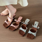 Bonnyshow  Summer Women's Shaped Slippers with Fashion Square Toe Dress Shoes Bow Pump Buckle Cute Women's Sandals 2025 Designer Flip-flops