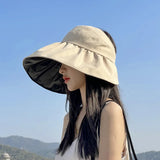 Bonnyshow Summer Women Sun Hat Wide Brim Empty Top Fisherman Cap for Female Lady Outdoor Sunshade Bucket Hats Foldable Panama Caps